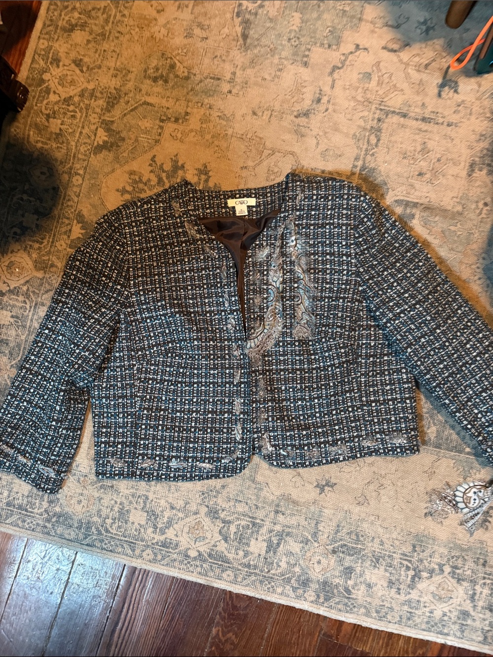 Cato Black, blue and White Tweed Cropped Blazer